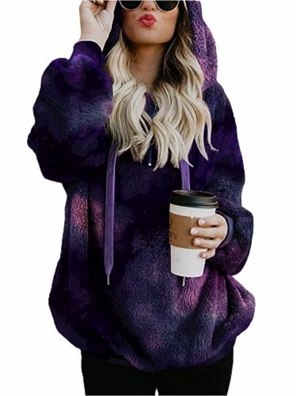 Fuzzy Sherpa Fleece Hoodie Women Oversized Pullover with Pockets